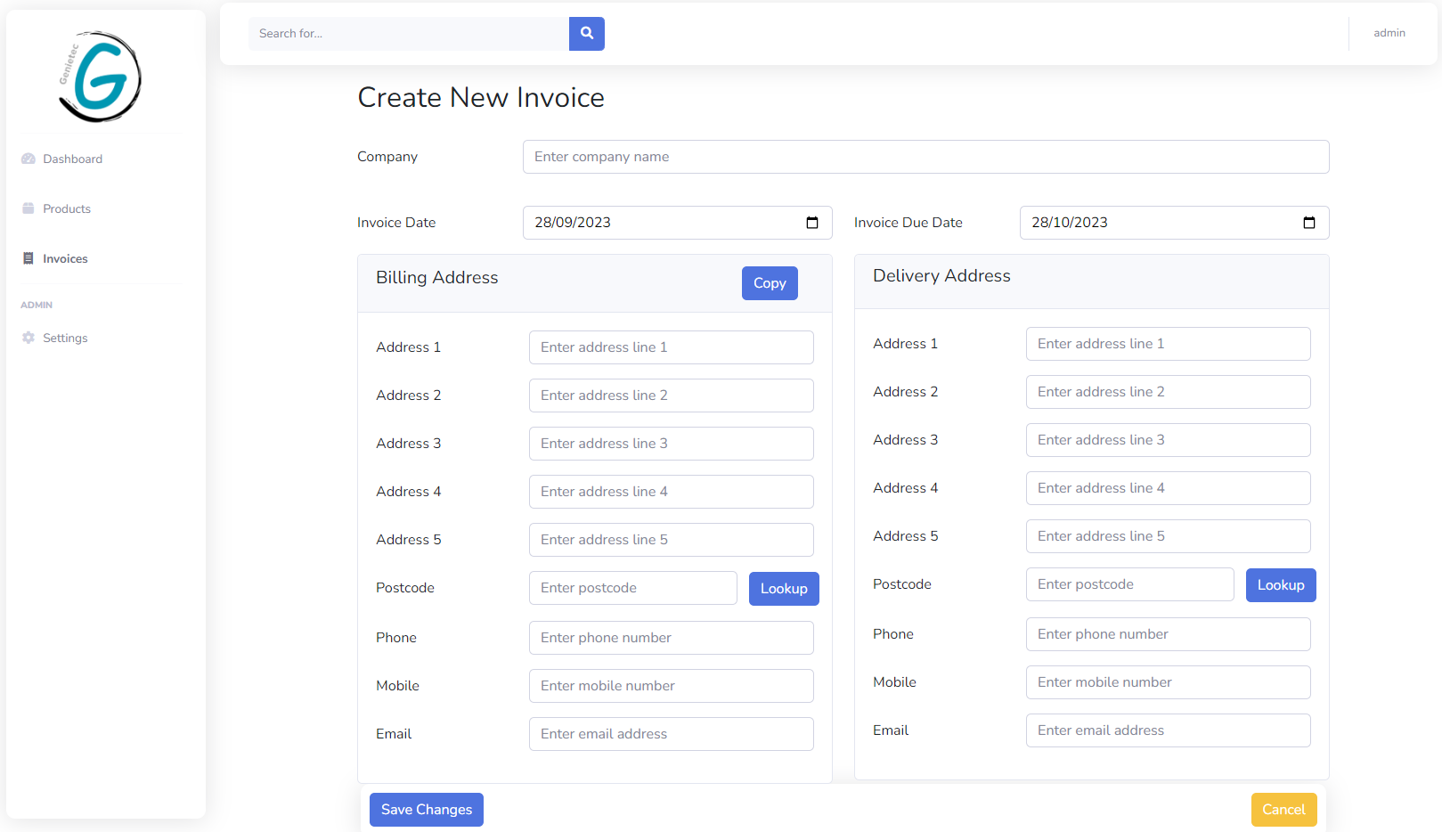 Invoice Genie Example Creating Invoice