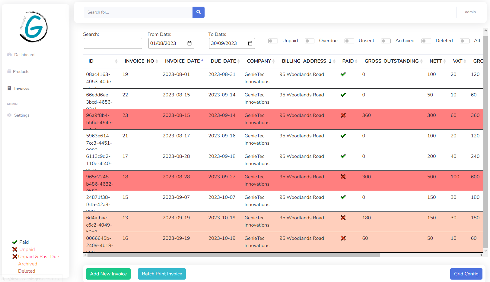 Invoice Genie Example Invoice Summary