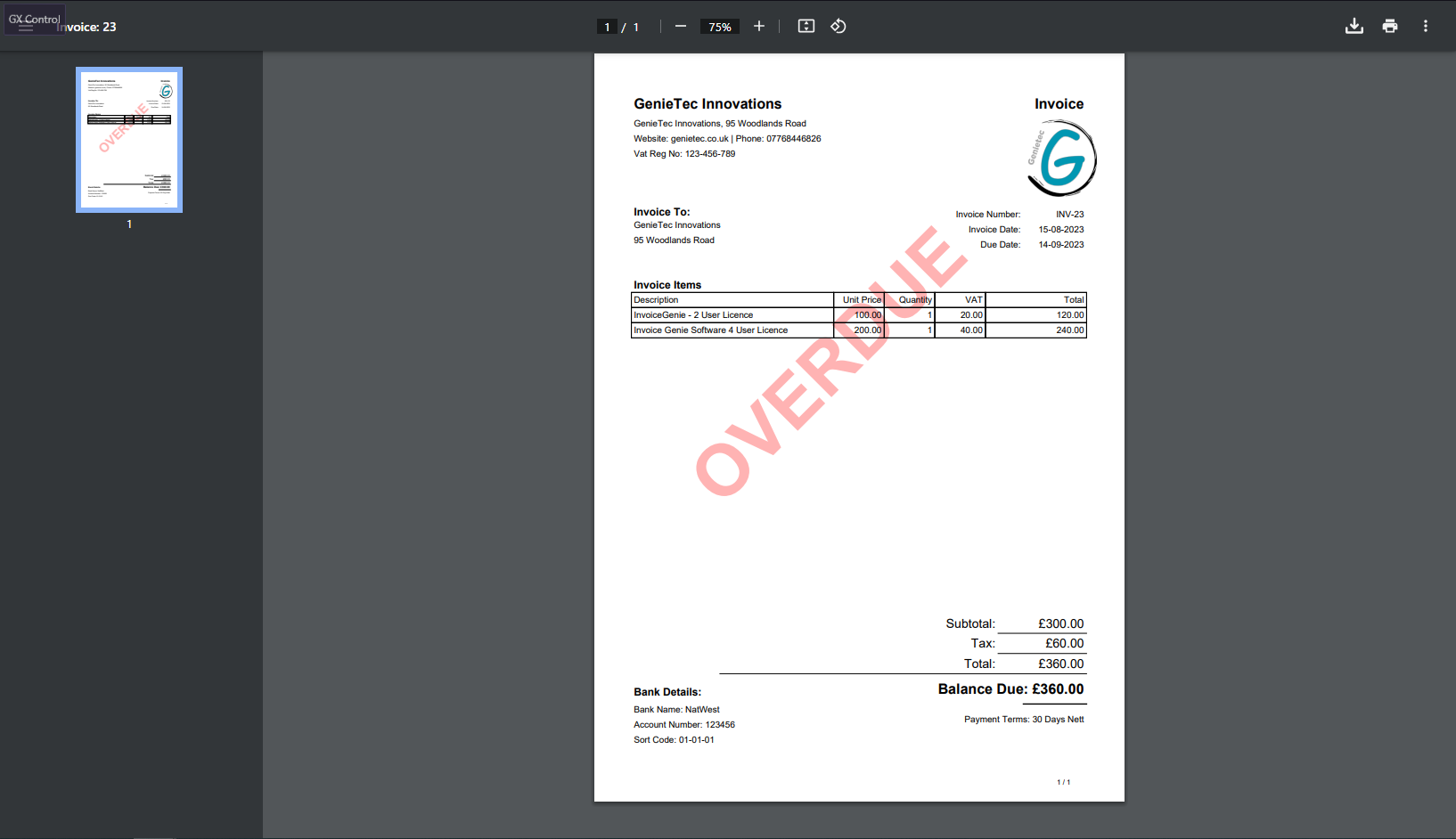 Invoice Genie Example Invoice Print