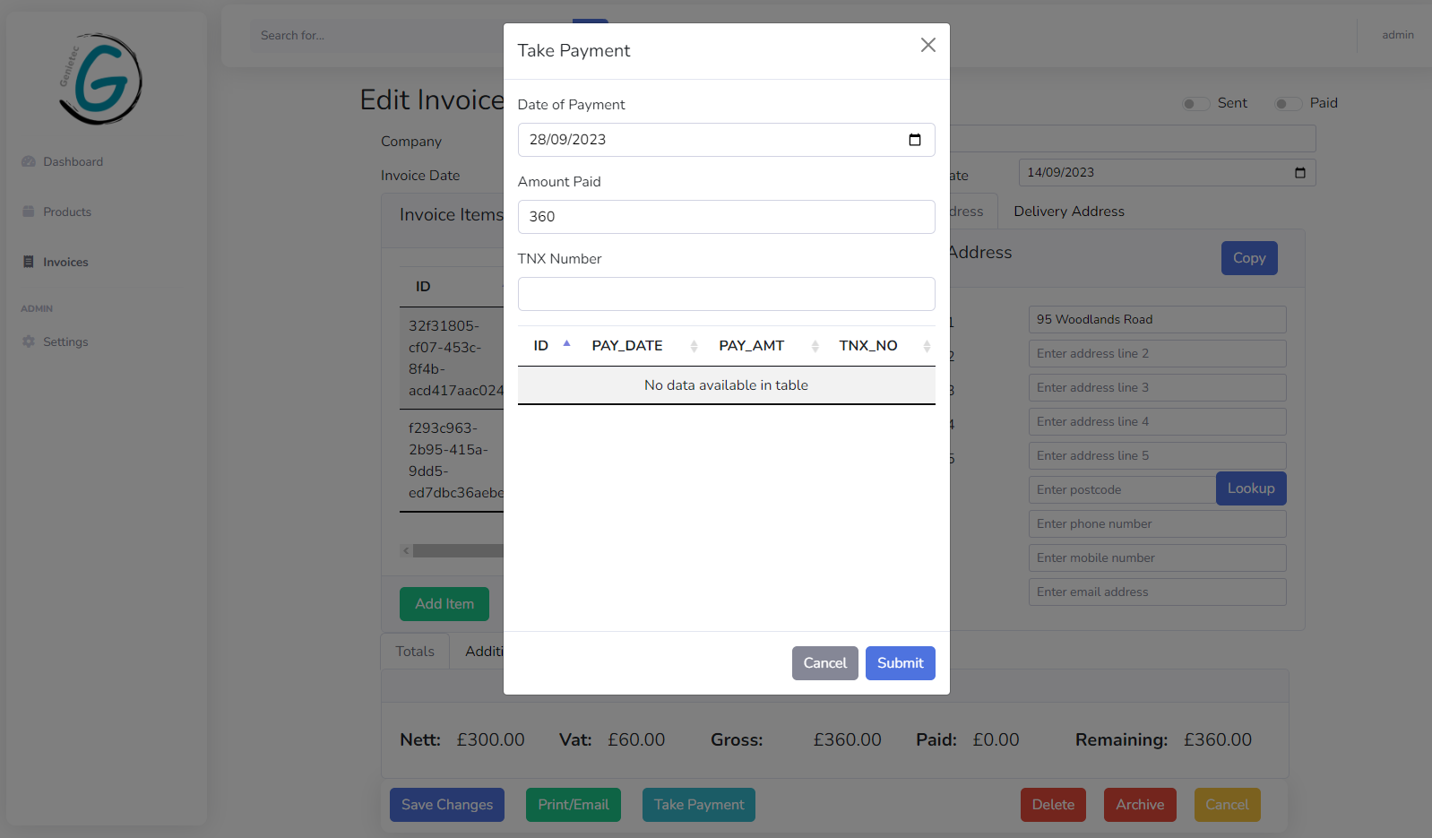 Invoice Genie Example Recording Payments